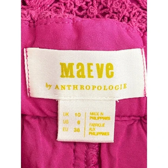 Anthropologie Maeve Crochet Eyelet Shorts 6 Pink Preppy Scallop Hem Coquette - Picture 9 of 11